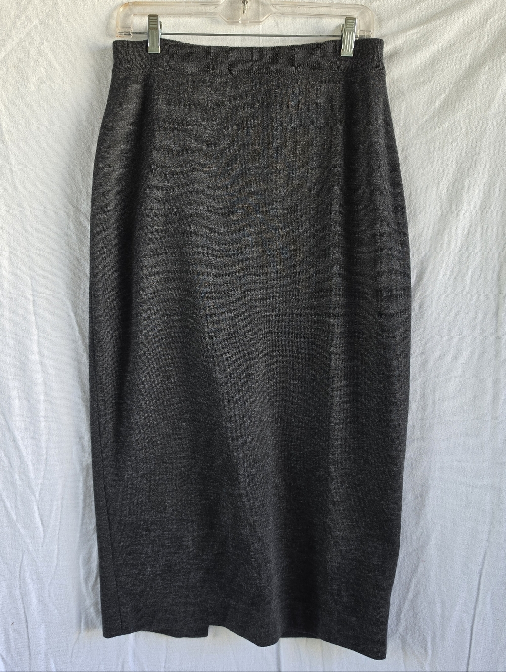 Lord & Taylor Gray Knit Maxi Skirt Stretchy Waist Wool Blend Women's Sz Medium